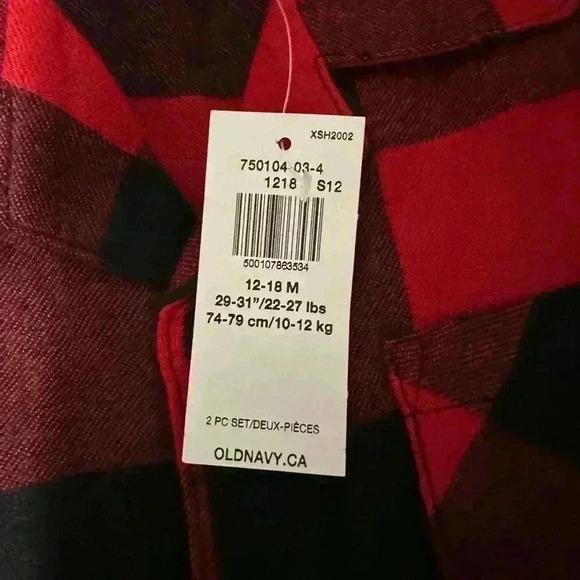 Old Navy Christmas Red black Plaid Flannel 2 Piece Pyjamas 12-18 months Toddler - Picture 4 of 4